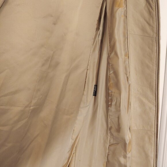 Avirex Leather Long Coat Quilted Beige High Neck Vintage 90s Minimal Jacket - Picture 5 of 13